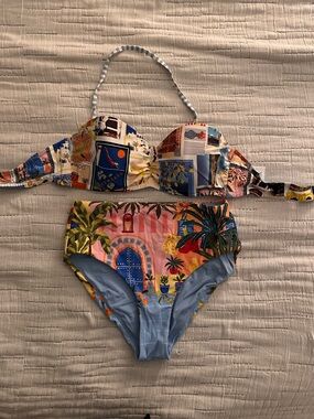 Seafolly Multicolor Tropical Print Bikini Top with Silver Clasp
